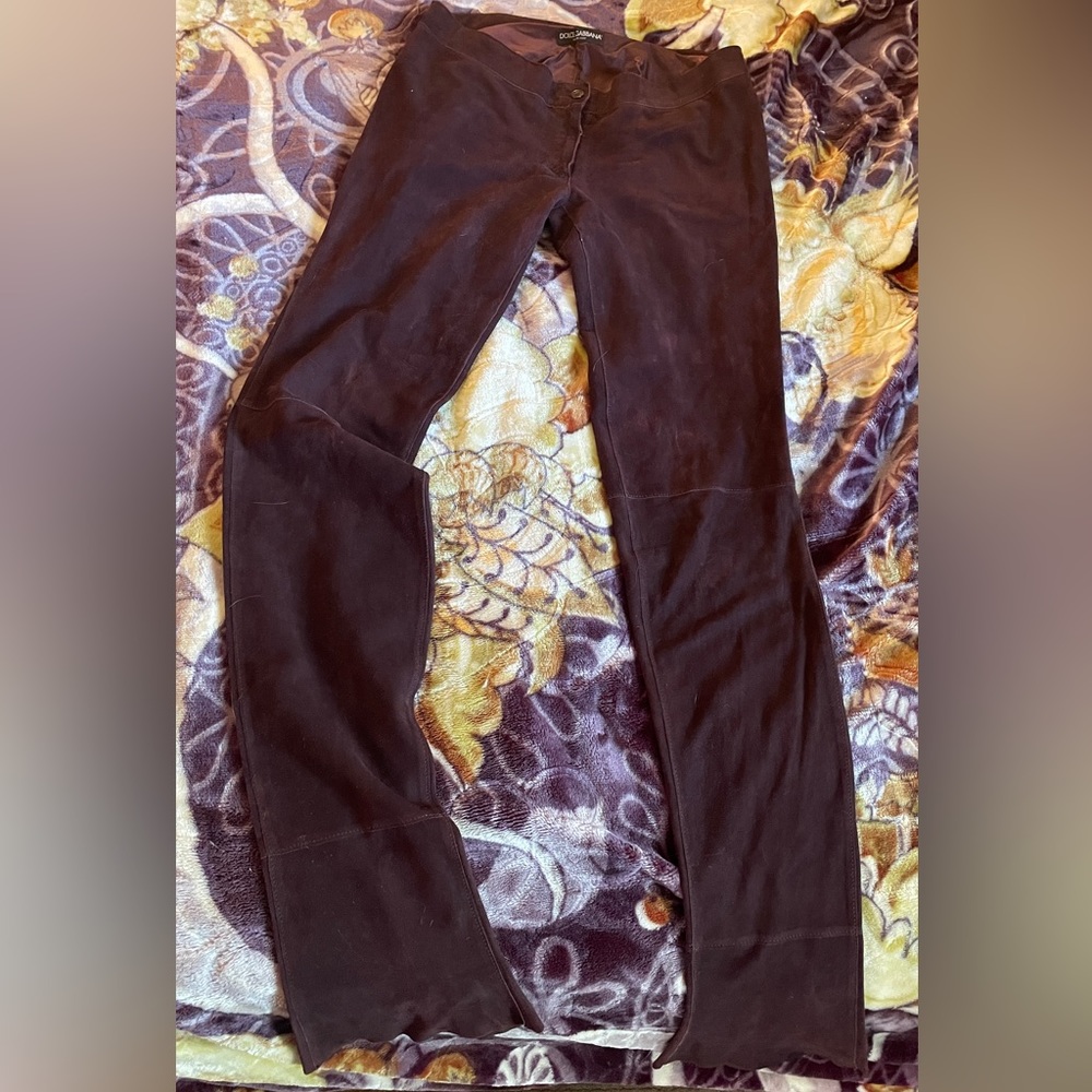 Vintage Dolce & Gabbana Wine Suede Leather Trousers - Bootcut/Flare